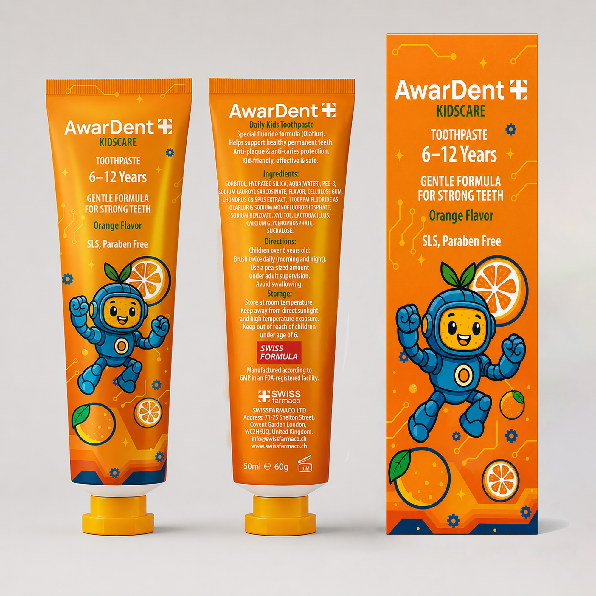 AwarDent Kids Toothpaste 3D Image AwarDent Kidscare Orange - Image 1