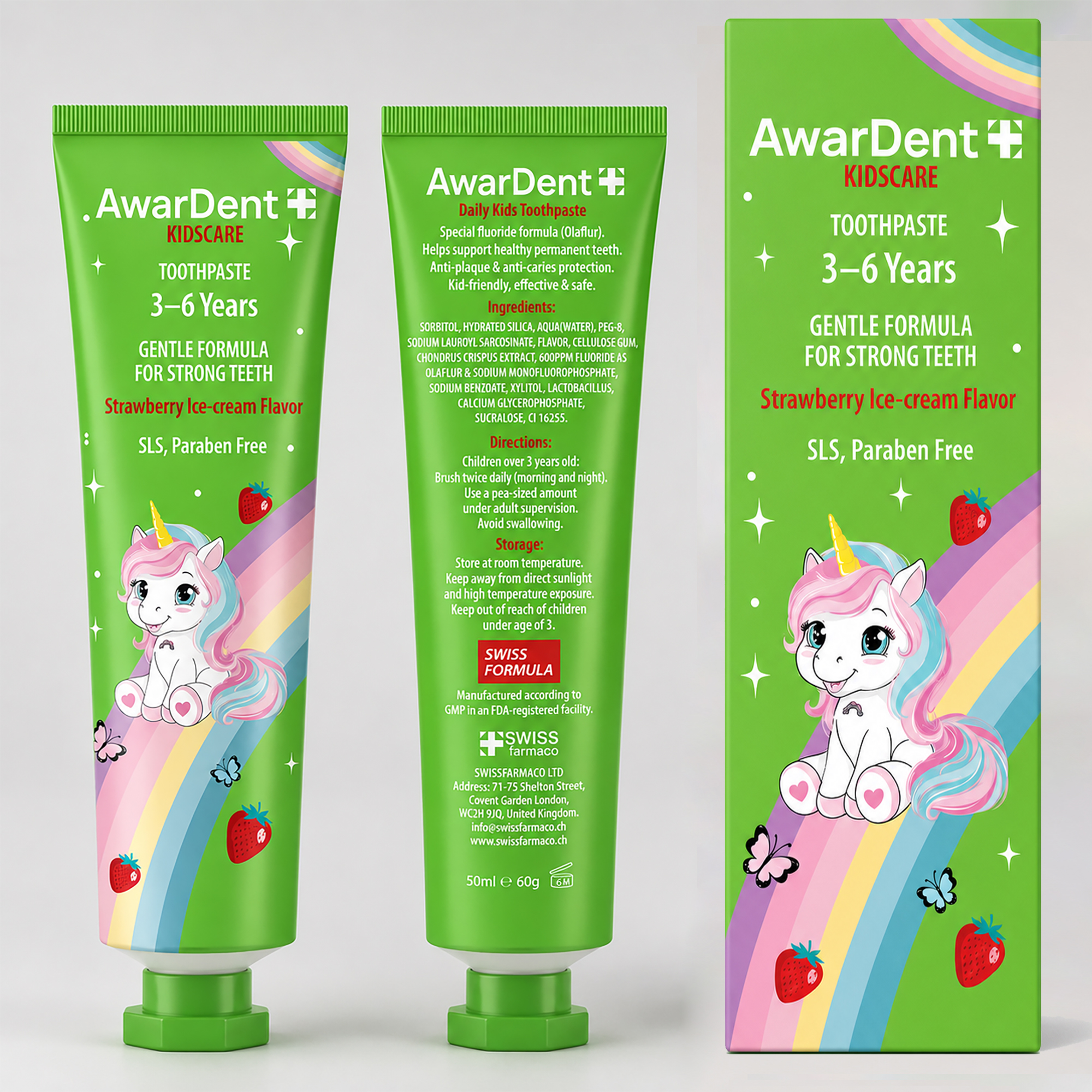 AwarDent Kids Toothpaste Strawberry 3D Image AwarDent Kidscare Fraise – Image 1