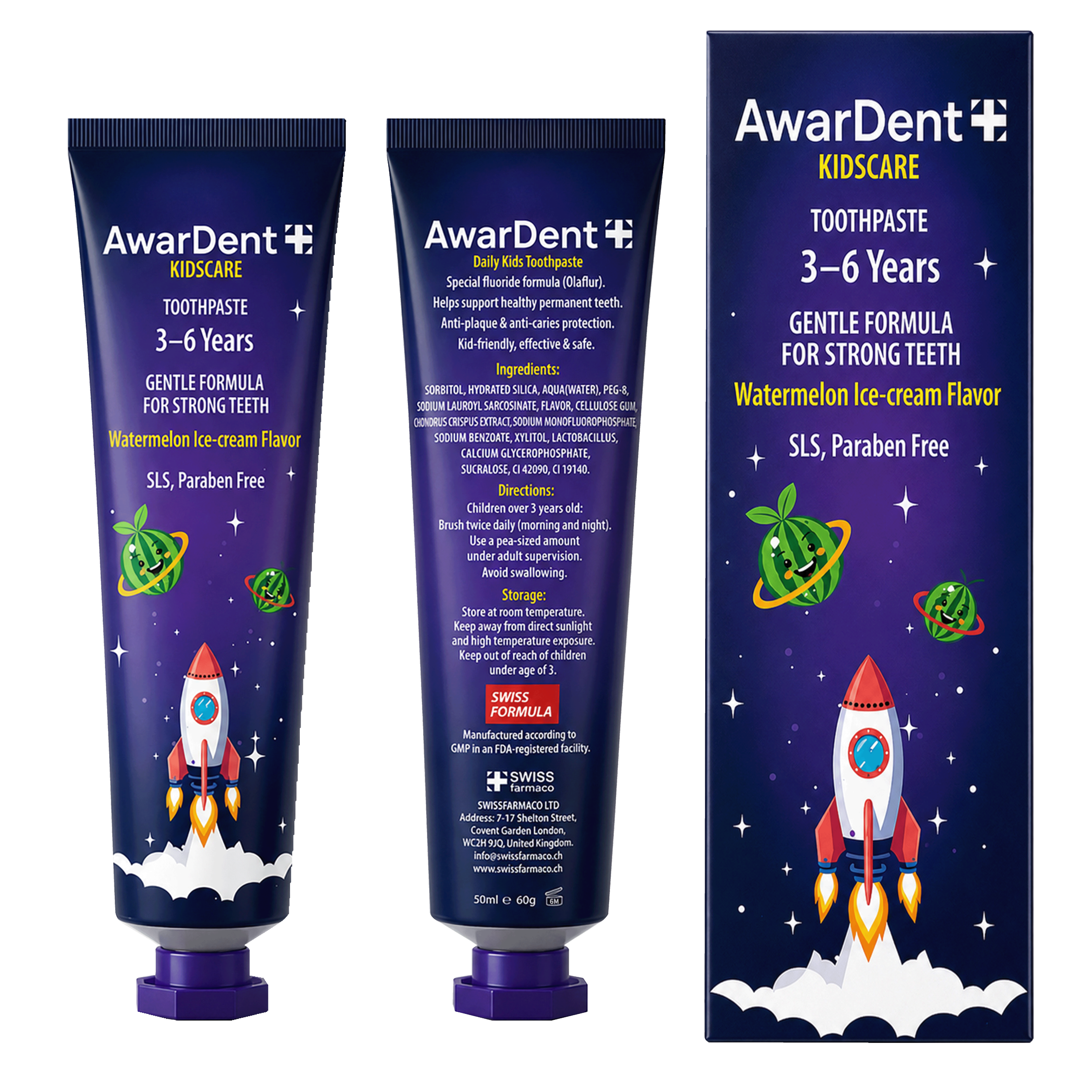 AwarDent Kids Toothpaste Watermelon 3D Image 2 (1) AwarDent Kidscare Pastèque – Image 1